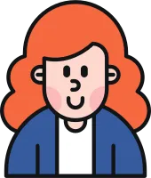 Cartoon female avatar illustration in flat line style.
