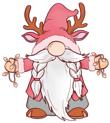 Cute Pastel Christmas Gnome with Reindeer Antlers and Lights Illustration