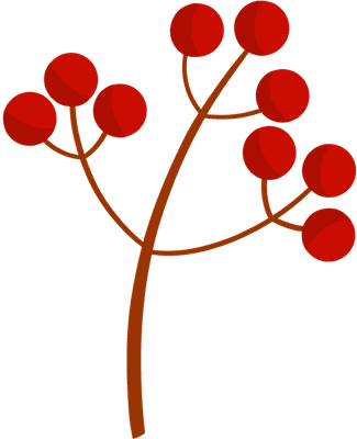 Branch of Red Berries Hand Drawing in Red and Brown