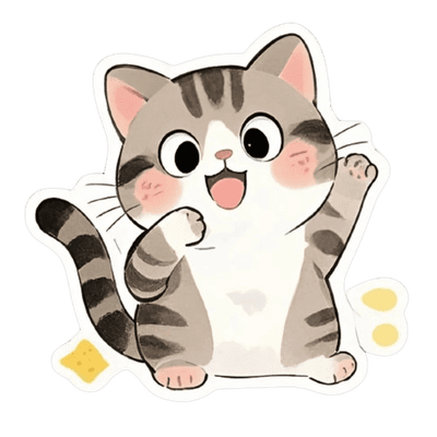 Playful Cartoon Cat with Raised Paw