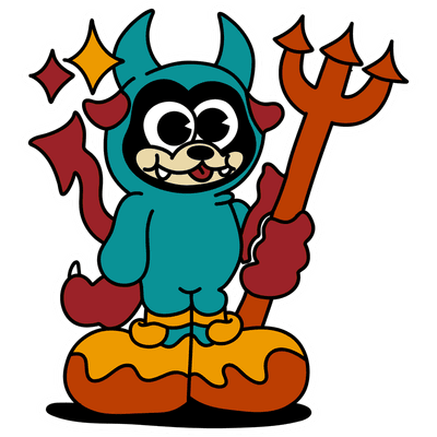 Cute Cartoon Devil Character in Blue Costume with Trident