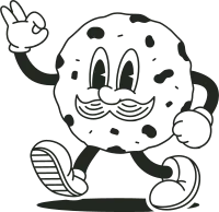 Black and White Cookie with Mustache Mascot Retro Cartoon Character