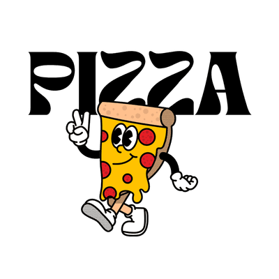 Funny Pizza Character with Text Illustration