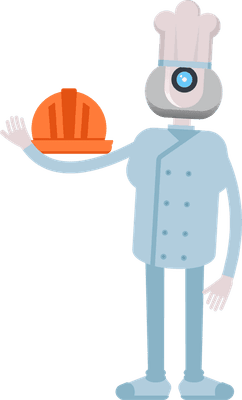 Chef Robot Character Holding Safety Helmet Illustration