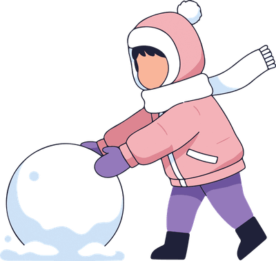 Cute illustration of a child making a large snowball.