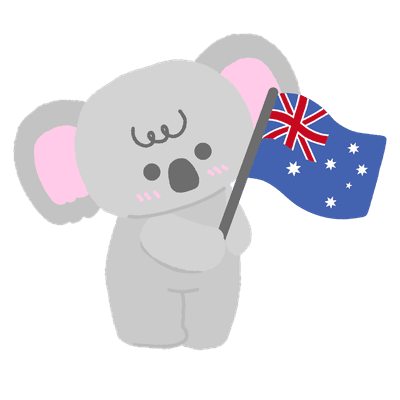 Cute kawaii koala holding Australian flag, adorable cartoon animal illustration