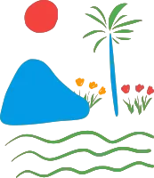 Tropical Landscape with Palm Tree Flowers and Waves