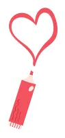 Marker sticker with cute design of heart in pink color for creative use. Perfect for notes,