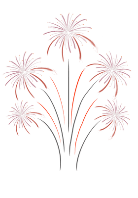 The beautiful fireworks line drawings and soft pastel colors create a warm, festive atmosphere.