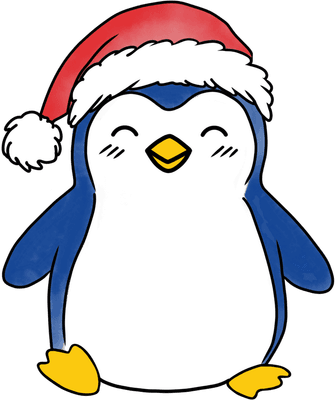 Smiling Christmas Penguin with Santa Hat