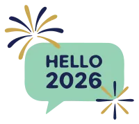 Hello 2026 Speech Bubble with Fireworks