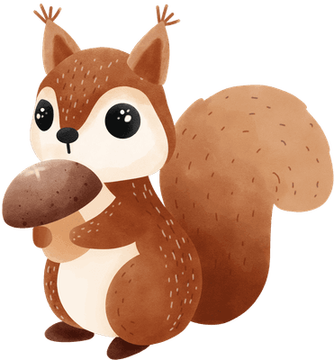 Cute watercolor squirrel with soft, warm tones, perfect for woodland and nature-themed designs.