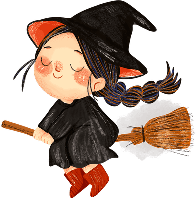 Cute Little Witch Flying Illustration