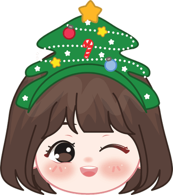 Cartoon Girl with Christmas Tree Headband
