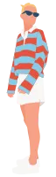 A woman wearing glasses in a very fashionable striped shirt