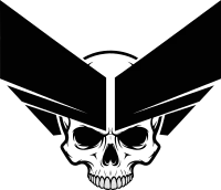 Stylized winged skull emblem with angular wings