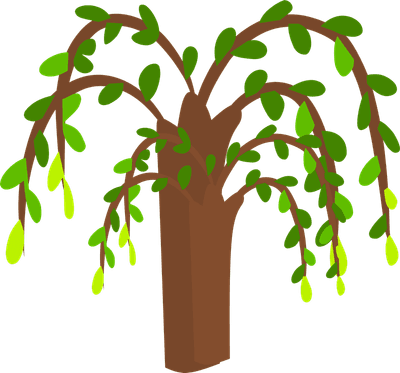 Stylized Tree with Green Leaves and Drooping Branches