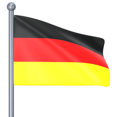 The German flag on a simple gray stand pole 3D Icon Illustration. Low Poly Style