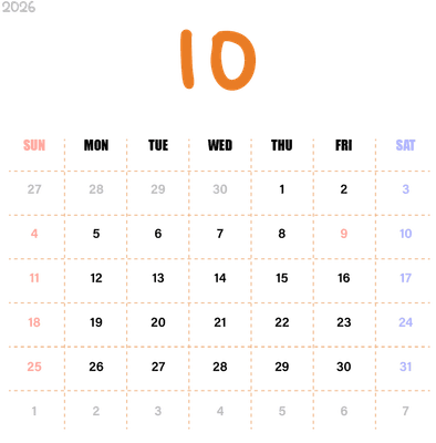10월 달력