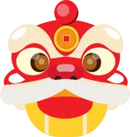 Chinese New Year Icon Set with Lion Dance Lanterns and Lucky Symbols