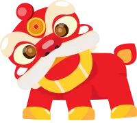 Chinese New Year Icon Set with Lion Dance Lanterns and Lucky Symbols