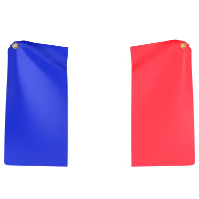 Flat France flag attached to a pole 3D Icon Illustration. Low Poly Style.