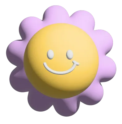 Illustration of smiling flower in 3D for model, inflated merchandise, plants, tree, nature, garden