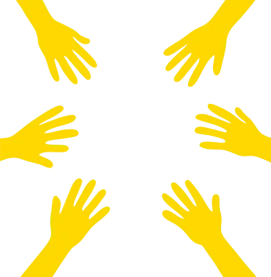 Vector illustration of hands reaching towards an empty central space for customizable product