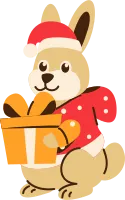 Christmas Bunny with Santa Hat and Present