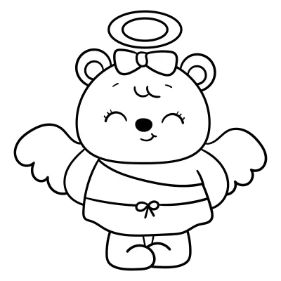 Cupid teddy bear outline Valentine angel girly kawaii coloring book