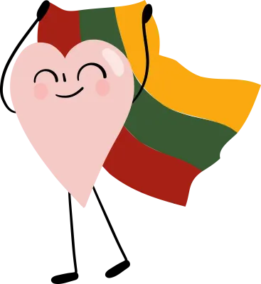 illustration of Hearth cartoon character with Lithuanian flag  acting wave the flag 