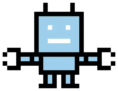 Cute pixel cartoon 8 bit character robot or AI technology robotic toy bot design.