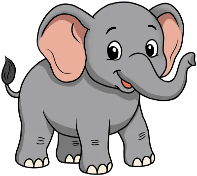 Cute Baby Elephant Standing and Smiling Cartoon Illustration