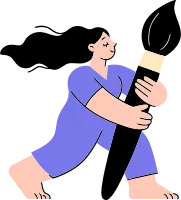 Woman holding oversized paint brush illustration