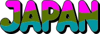 Japan word art with vibrant colors and bold lettering