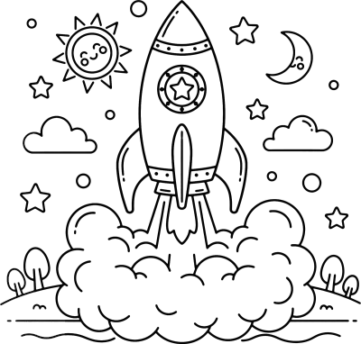 Cute cartoon rocket for coloring.