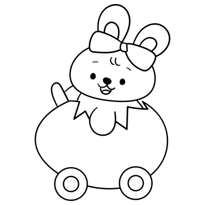 Girl bunny rabbit outline in easter egg car kawaii coloring book