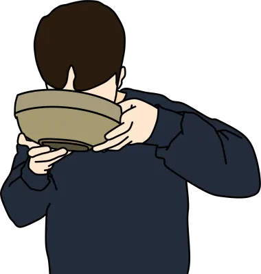 그릇 들고 마시는 사람