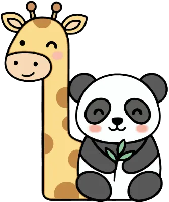 귀여운 기린과 팬더