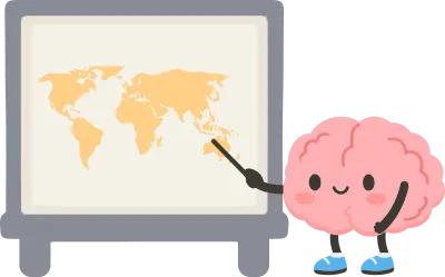 Cute Brain Character Explains World Map