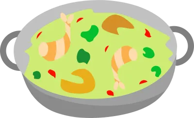 Green Curry with Shrimp in a Pot Illustration