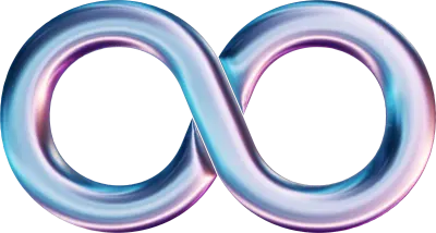 3D Metallic Infinity Symbol with Holographic Iridescent Effect