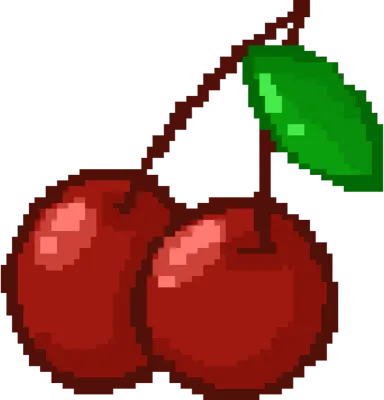 Cherry Pixel Art Icon with Cute Sweet Fruit Aesthetic Design for Digital Stickers and Game UI