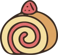 A sweet swiss roll cake icon with a spiral cream filling, illustrated in a soft flat cartoon style