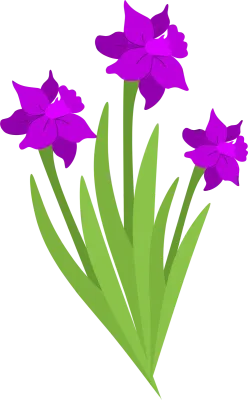 Three Purple Flowers with Green Leaves Illustration