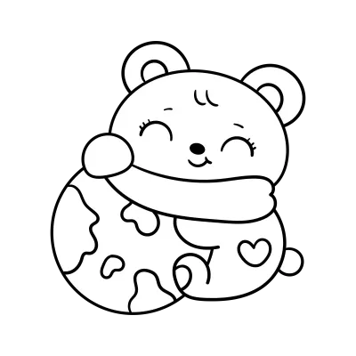 Cute Polar bear outline animal hug earth happy earth day kawaii coloring page-01
