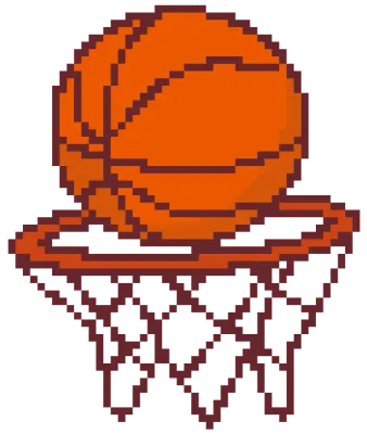 Basketball falling into hoop net icon pixel art sports