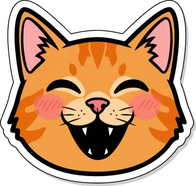 A cartoon orange cat face with a happy expression