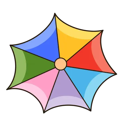 Colorful Umbrella Top View Hand Drawn Minimal Cartoon Illustration for Summer and Rainy Design