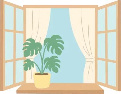 Open Window With Potted Plant